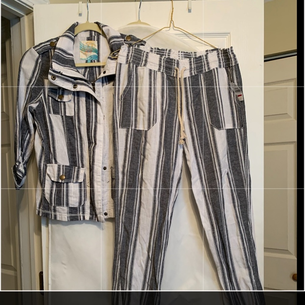 denim blue & white striped  pant & jacket